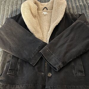 Topshop Black and Cream Sherpa-Lined Jacket
